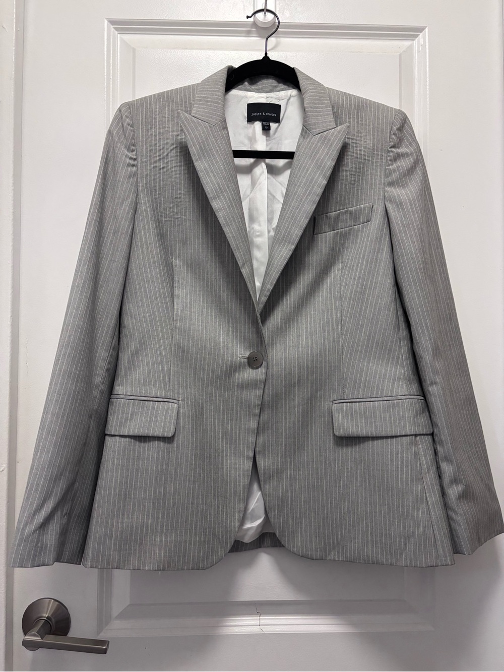 Judith & Charles Light Gray Pinstripe Single-Button Blazer